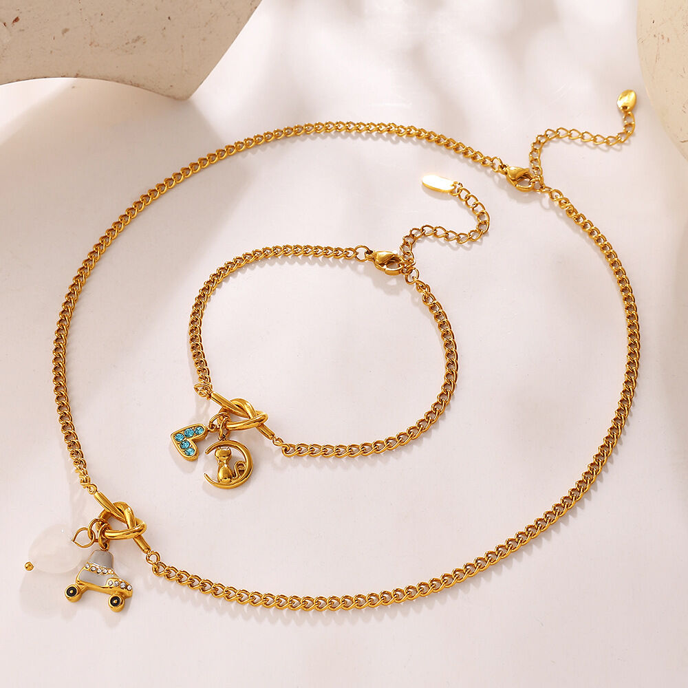 Retro Heart Animal Stainless Steel Waterproof Gold Color Rhinestone Zircon Women's Jewelry Sets h5Picture3