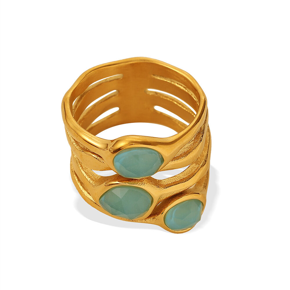 Stainless Steel Waterproof Gold Color Natural Stone Women's Gemstone Rings h5Picture4