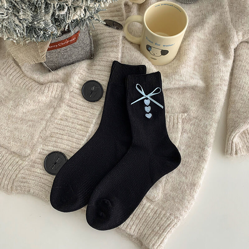 Basic Heart Bow Mid-Calf Socks h5 