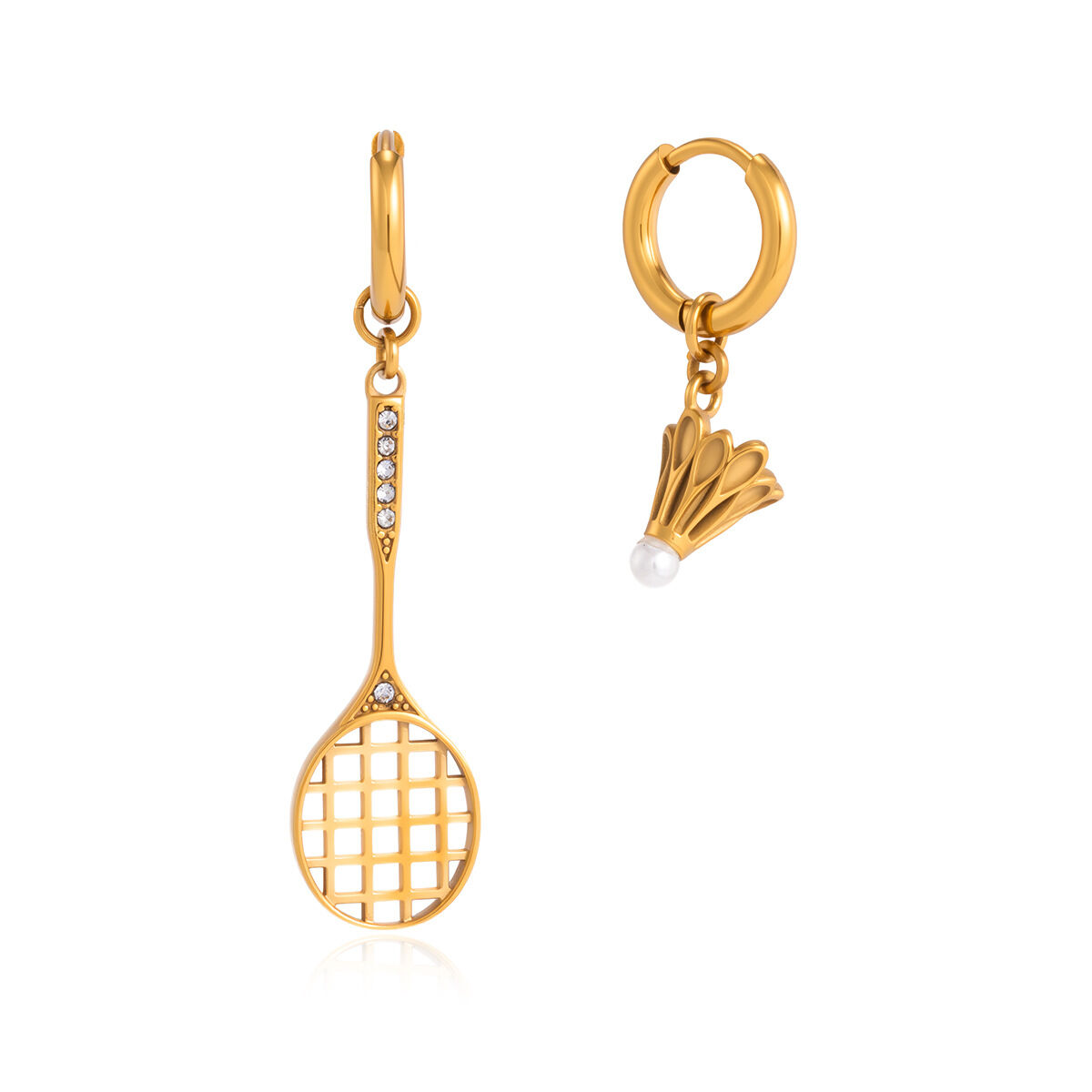 Tennis Racket Shape Stainless Steel Waterproof Gold Color Zircon Women's Drop Earrings Picture4