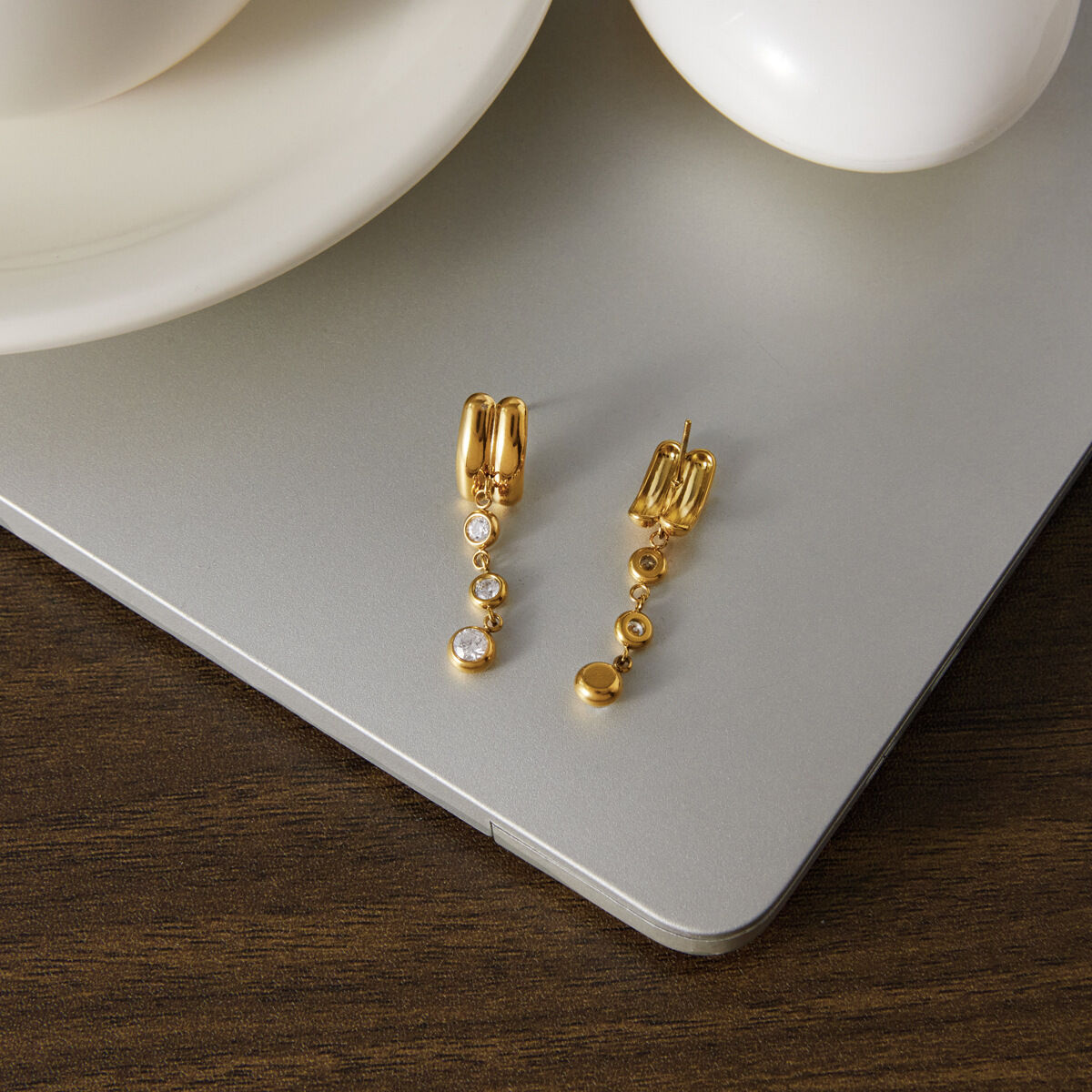 Simple Tassel Stainless Steel Waterproof Gold Color Zircon Women's Dangle Earrings h5 Picture2