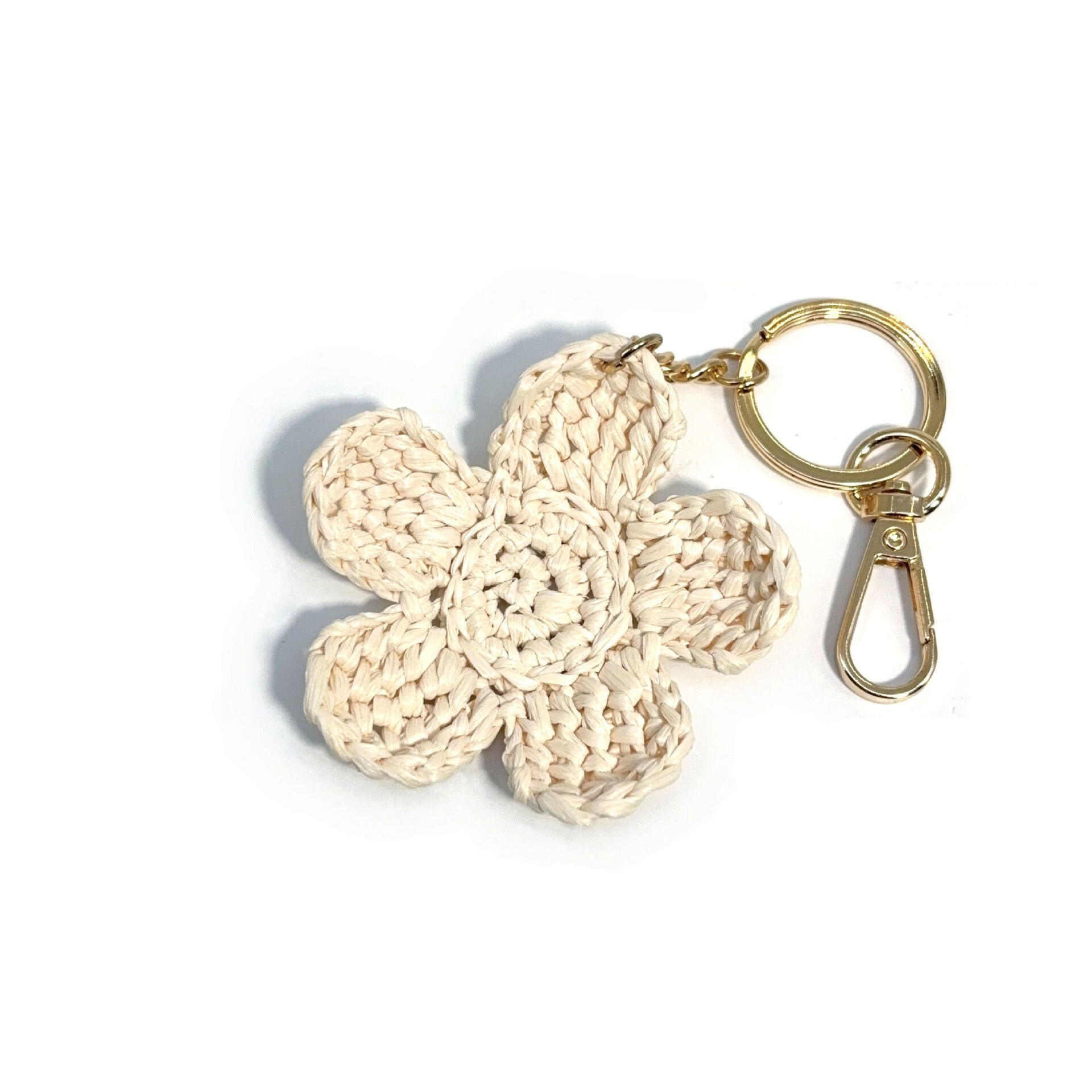 Simple Series Sweet Flower Woven Raffia Bag Charms Keychain 