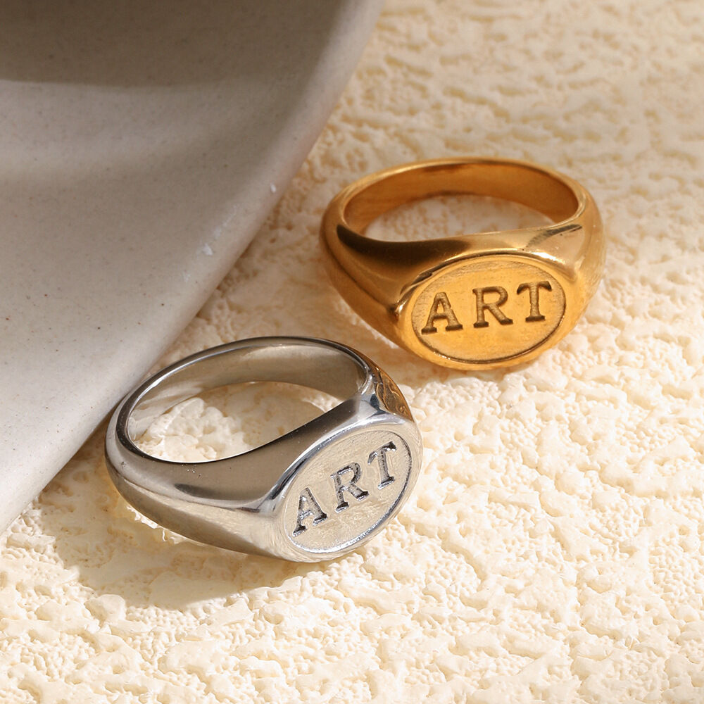 Simple Series Daily Letter Stainless Steel Waterproof Signet Rings Picture2