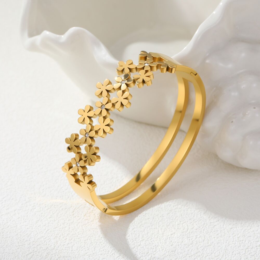 Simple Series Daily Flower Stainless Steel Waterproof Gold Color Women's Bangles Picture4