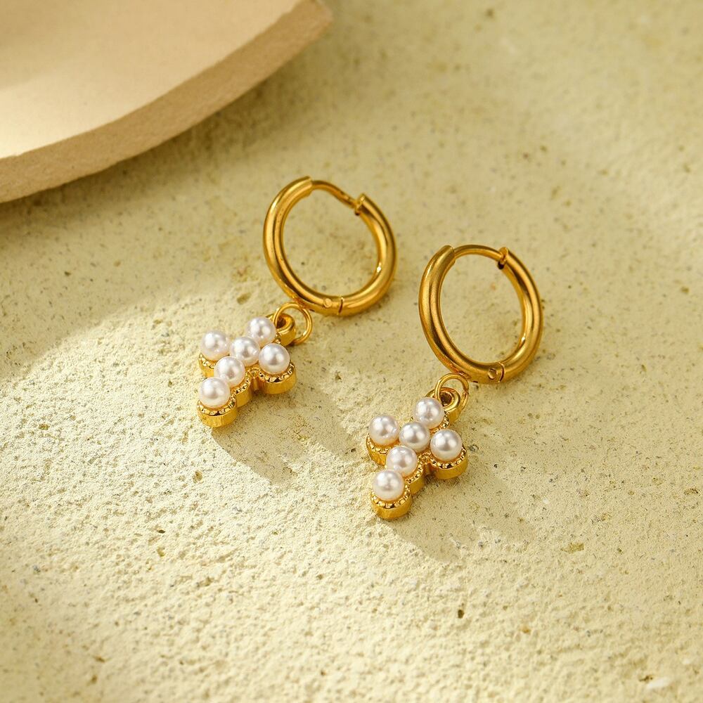 Simple Series Daily Cross Stainless Steel Waterproof Gold Color Women's Drop Earrings Picture3