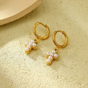 Simple Series Daily Cross Stainless Steel Waterproof Gold Color Women's Drop Earrings h5 Picture3