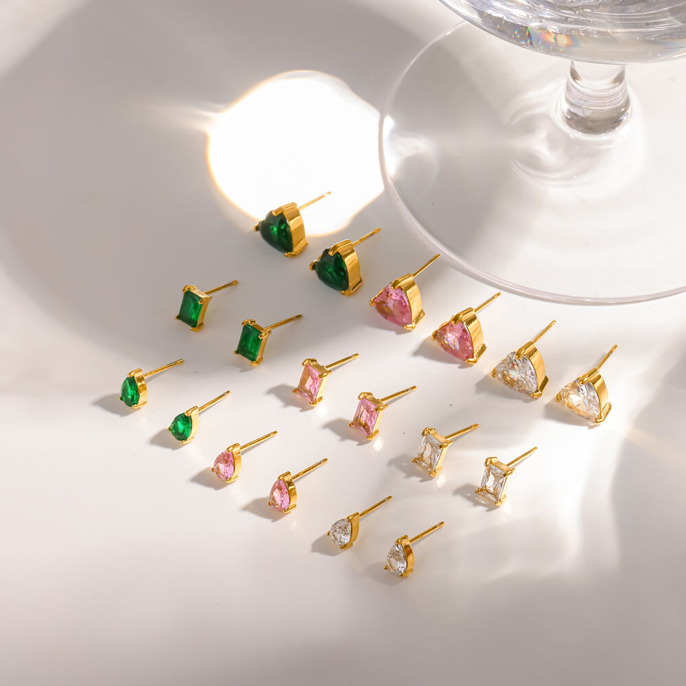Simple Geometric Shape Stainless Steel Waterproof Gold Color Rhinestone Women's Stud Earrings h5Picture3