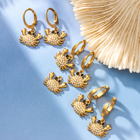 Crab Oceanic Style Stainless Steel Waterproof Gold Color Zircon Women's Drop Earrings 2