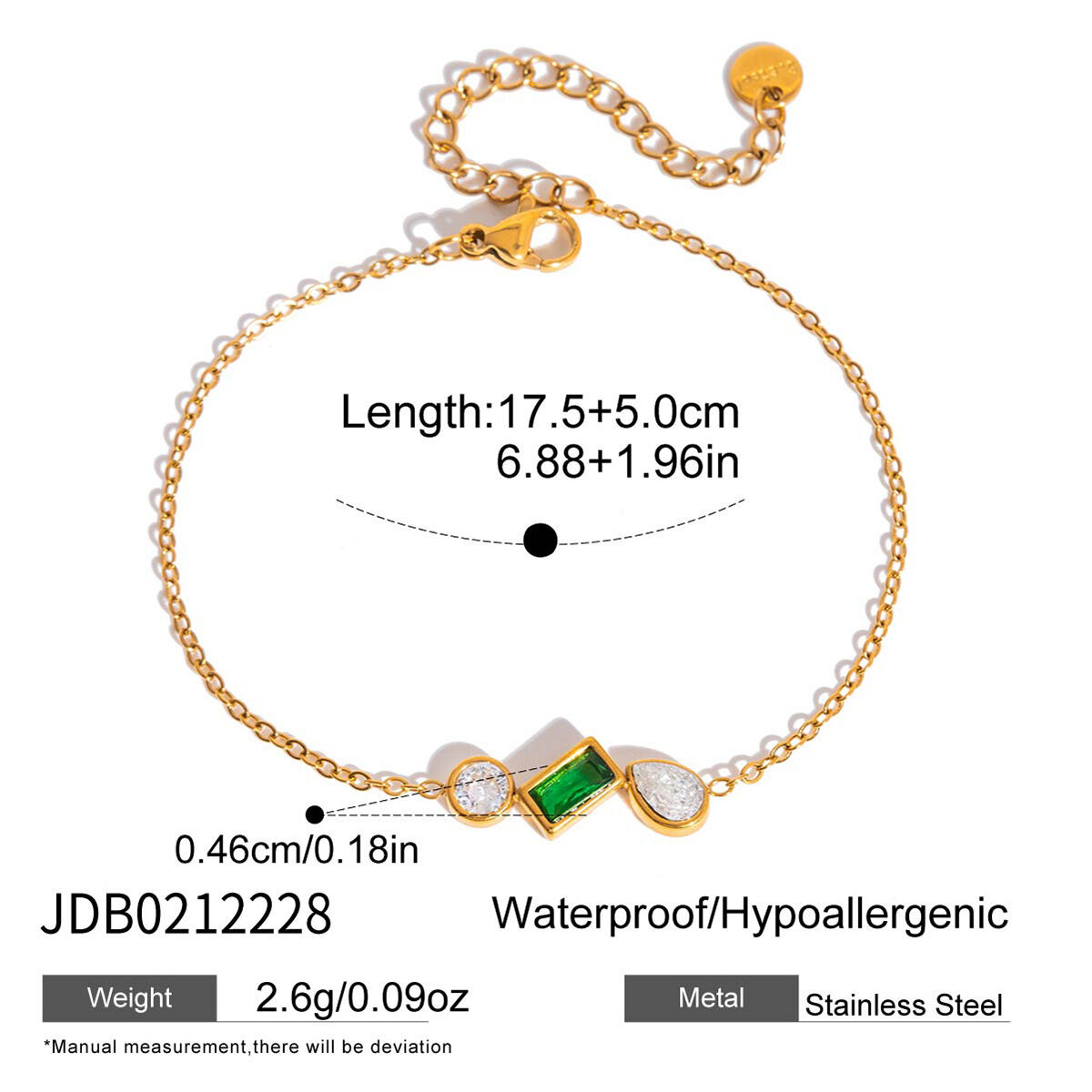 Einfaches rechteckiges, wasserdichtes Damen-Charm-Armband aus Edelstahl in Goldfarbe mit Zirkonia h5 