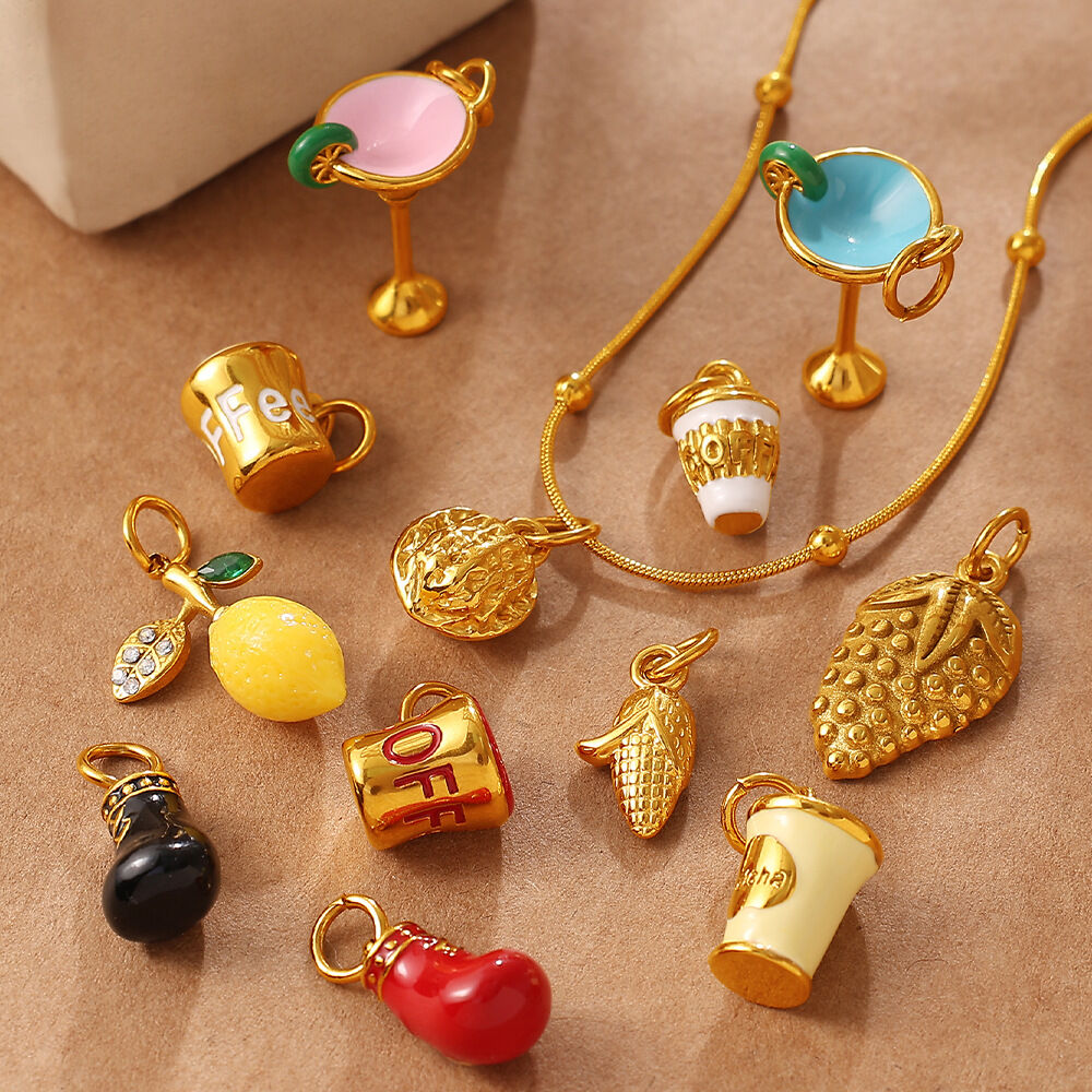 Simple DIY Cut Fruit Strawberry Stainless Steel Waterproof Gold Color Women's Pendants Picture2