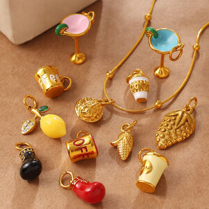 Simple DIY Cut Fruit Strawberry Stainless Steel Waterproof Gold Color Women's Pendants h5 Picture2
