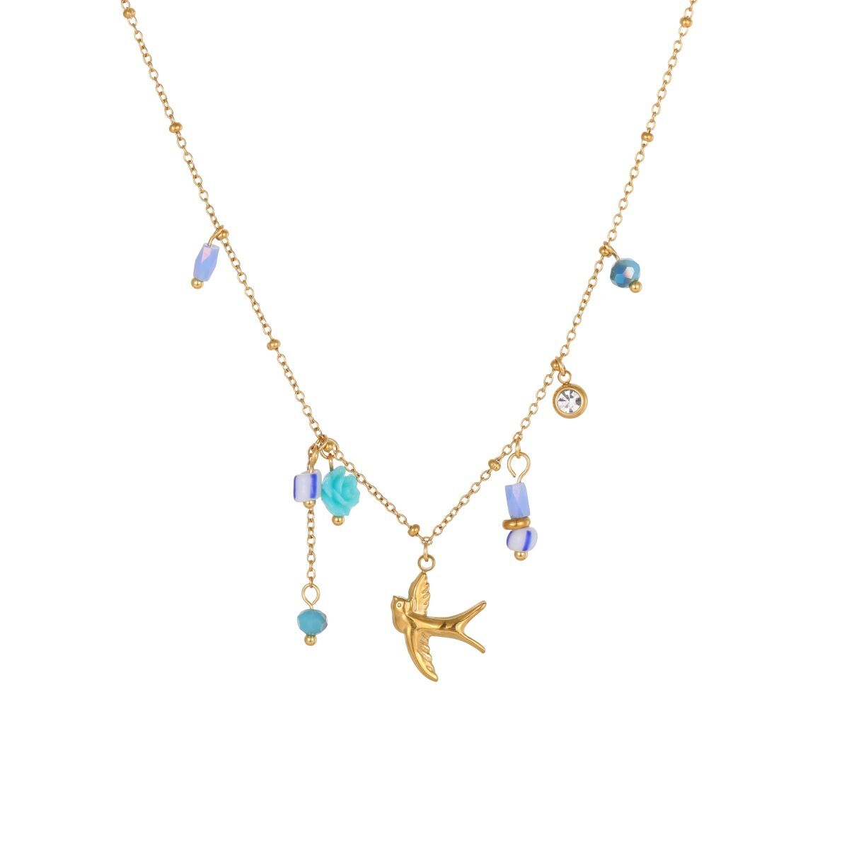 Romantic Daily Flower Swallow Stainless Steel Waterproof   Gold Color  Women's Jewelry Sets h5 Picture5