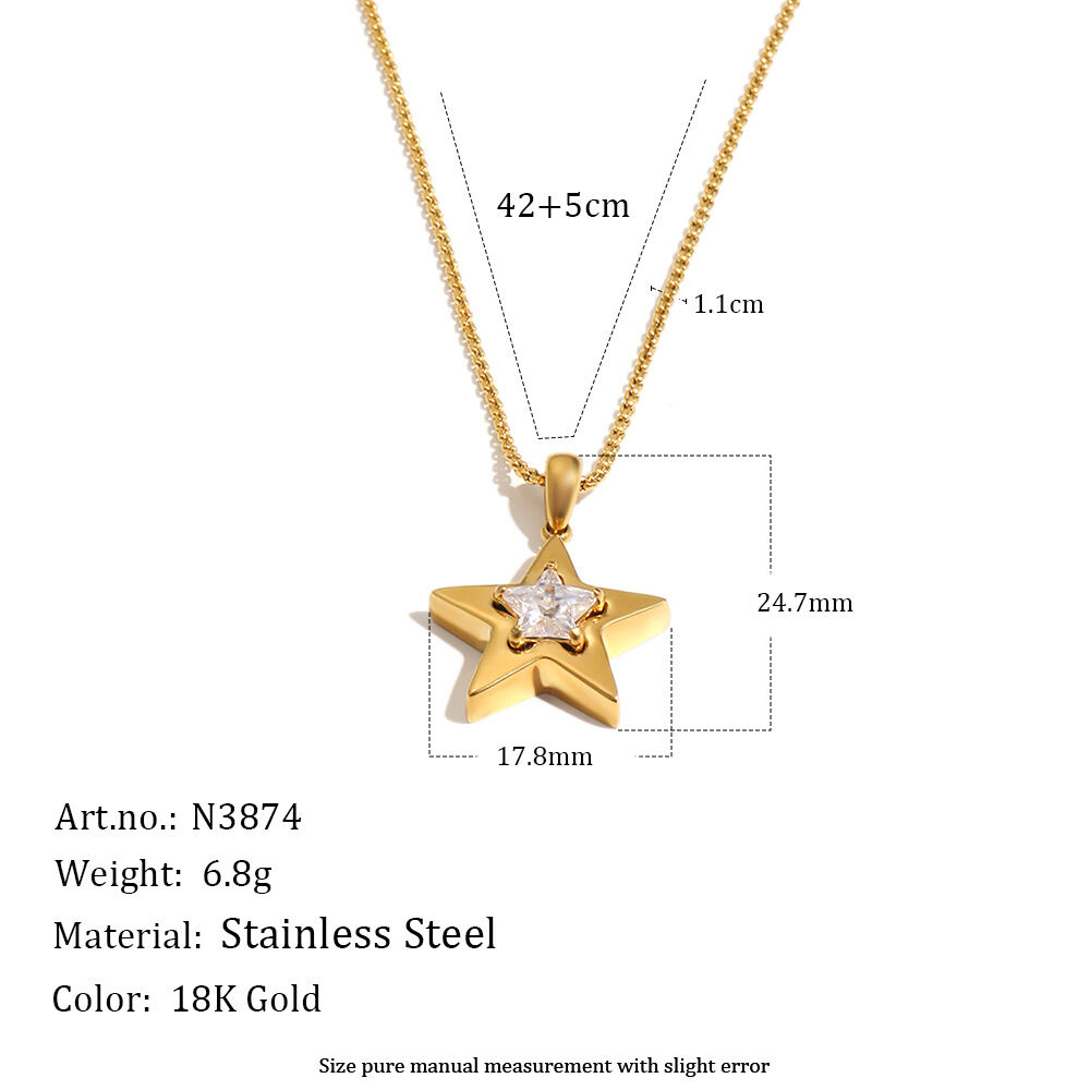 Simple Star Stainless Steel Waterproof Gold Color Zircon Women's Pendant Necklaces