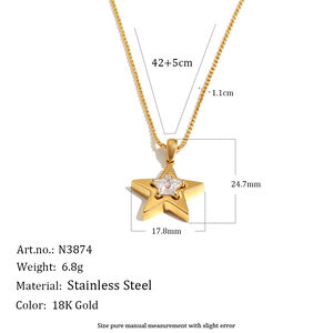 Simple Star Stainless Steel Waterproof Gold Color Zircon Women's Pendant Necklaces h5