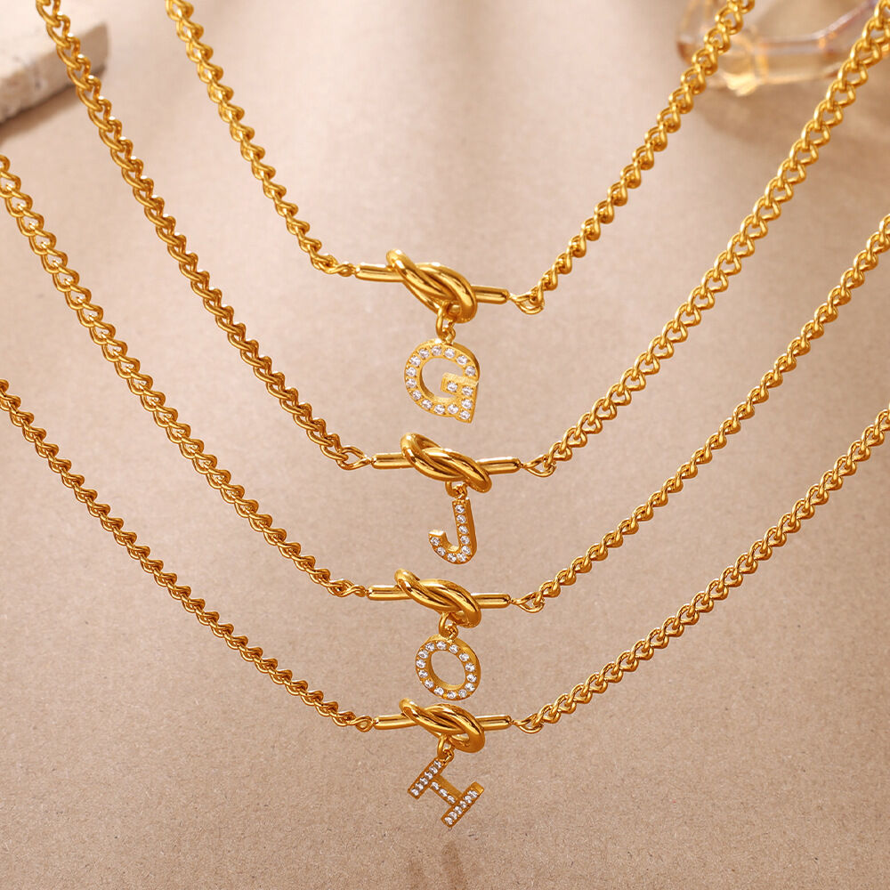 Letter Stainless Steel Waterproof Gold Color Zircon Women's Pendant Necklaces Picture3