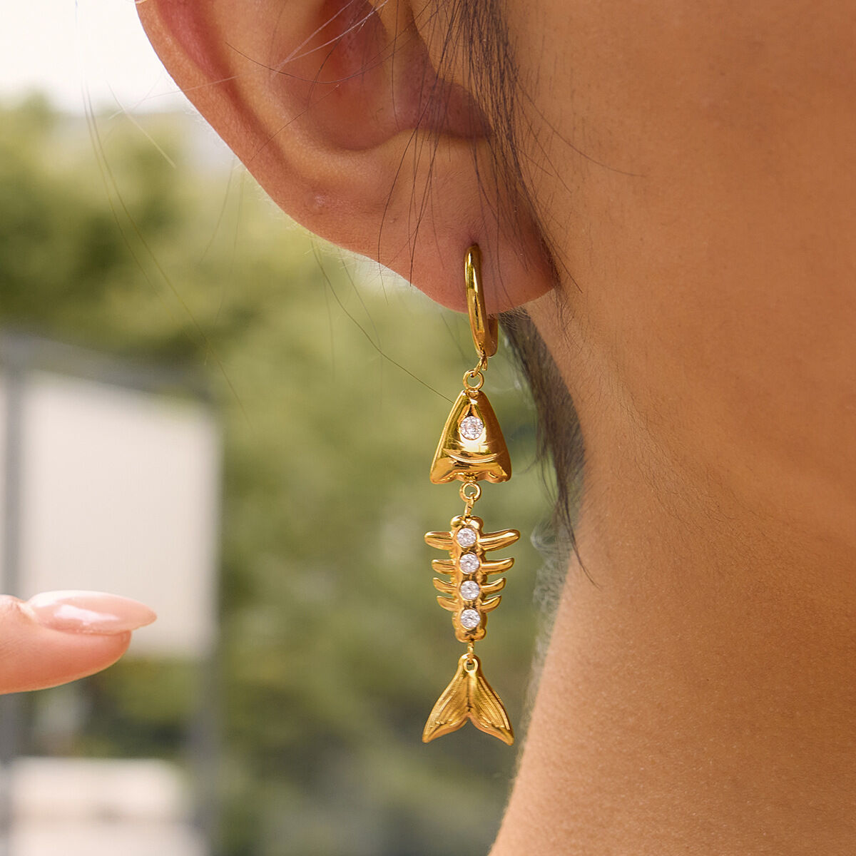 Romantic Series Cute Patchwork Fish Stainless Steel Waterproof   Gold Color  Women's Jewelry Sets Picture2
