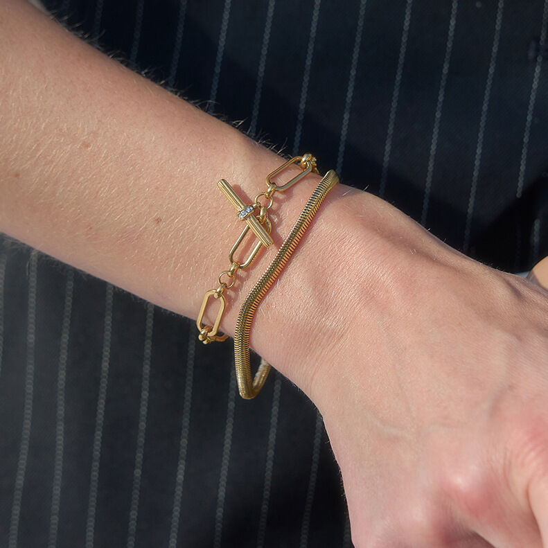 T-förmiges Edelstahl-Halsketten-Set für Damen, wasserdicht, goldfarben, mit Zirkonia h5 Bild3