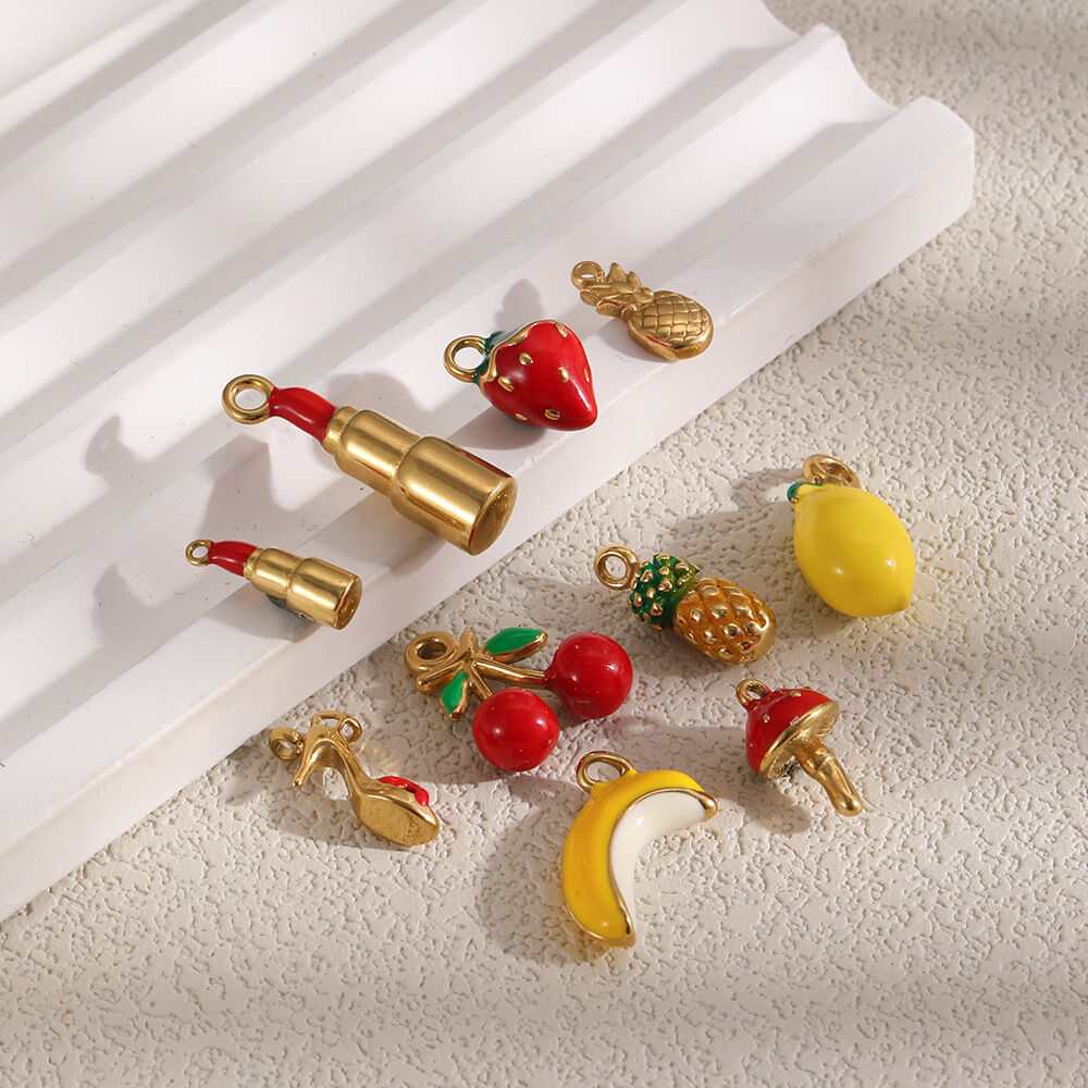 Niedliche Emaille-Fruchtanhänger aus Edelstahl, wasserdicht, goldfarben, für Damen h5 Bild2