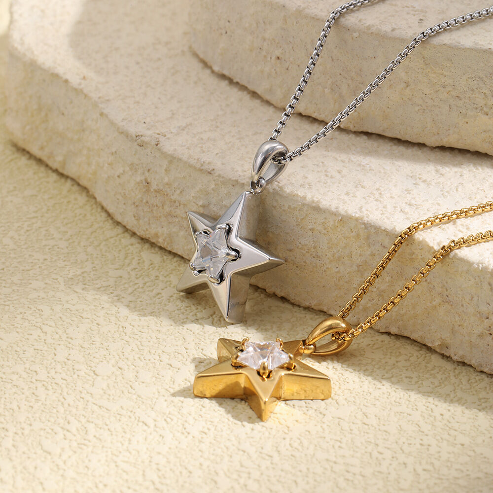 Simple Star Stainless Steel Waterproof Gold Color Zircon Women's Pendant Necklaces h5Picture2
