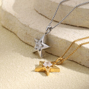 Simple Star Stainless Steel Waterproof Gold Color Zircon Women's Pendant Necklaces h5 Picture2