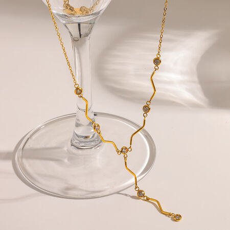 Schlichte, Klassische Halskette Mit Anhänger Aus Edelstahl In Geometrischer Form, Wasserdicht, Goldfarben, Mit Zirkonia