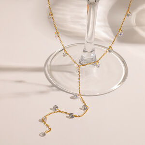 Luxuriöse, elegante Halskette mit Anhänger aus Edelstahl, goldfarben, mit Zirkonia-Steinen h5 Bild2