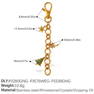 Flower Star Stainless Steel Gold Color Zircon Keychain h5 Picture2