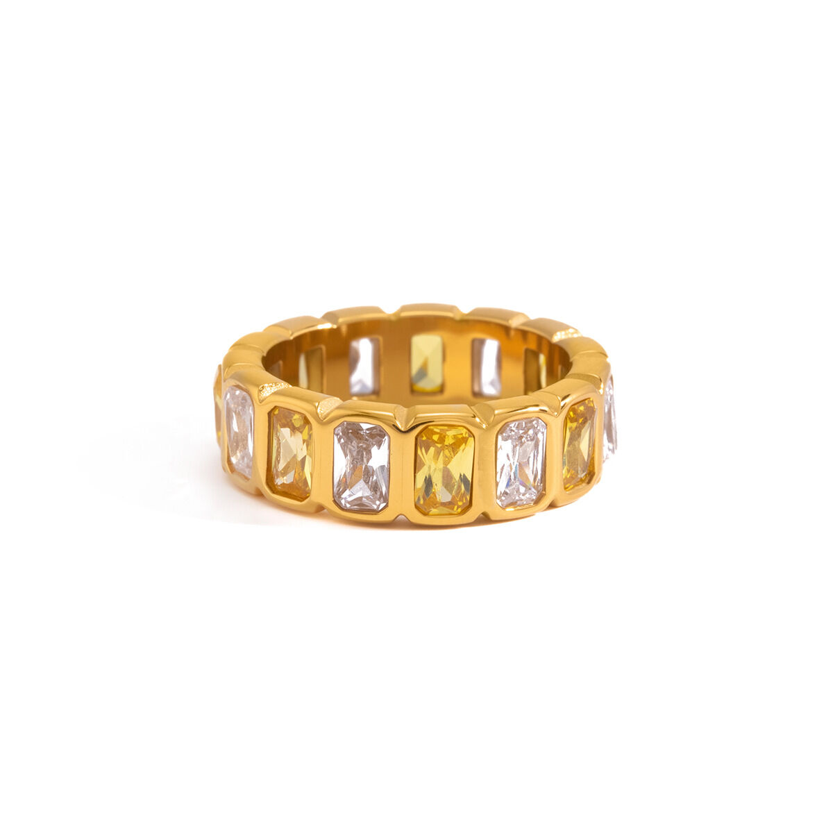 Luxurious  Elegant Hollowed-Out Stainless Steel Waterproof   Gold Color  Zircon Women's Gemstone Rings h5 Picture4