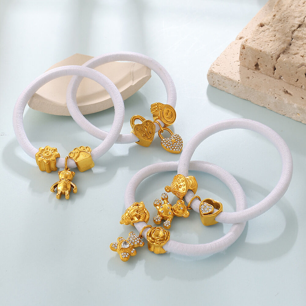 Simple Series Daily Heart Animal Edelstahl Goldfarben Strass Zirkonia Perlen Muschel Damen Scrunchies h5 Bild3