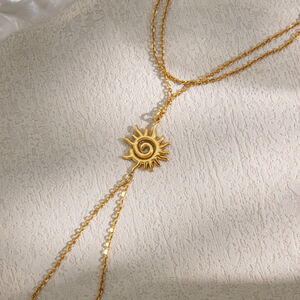 Retro Sun Edelstahl wasserdichte goldfarbene Damen-Handkette h5 Bild3
