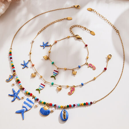 Vacation Oceanic Style Enamel Fish Stainless Steel Waterproof Gold Color Women's Necklaces Sets 2