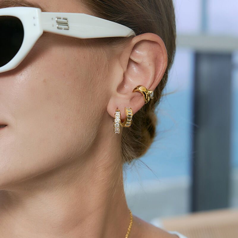 Simple Droplet Stainless Steel Waterproof Gold Color Zircon Women's Hoop Earrings h5 Picture3
