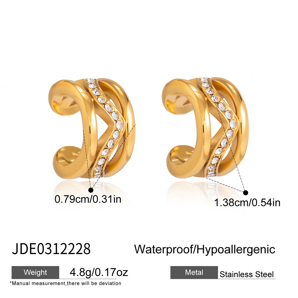 Simple Circle Stainless Steel Waterproof Gold Color Zircon Women's Hoop Earrings