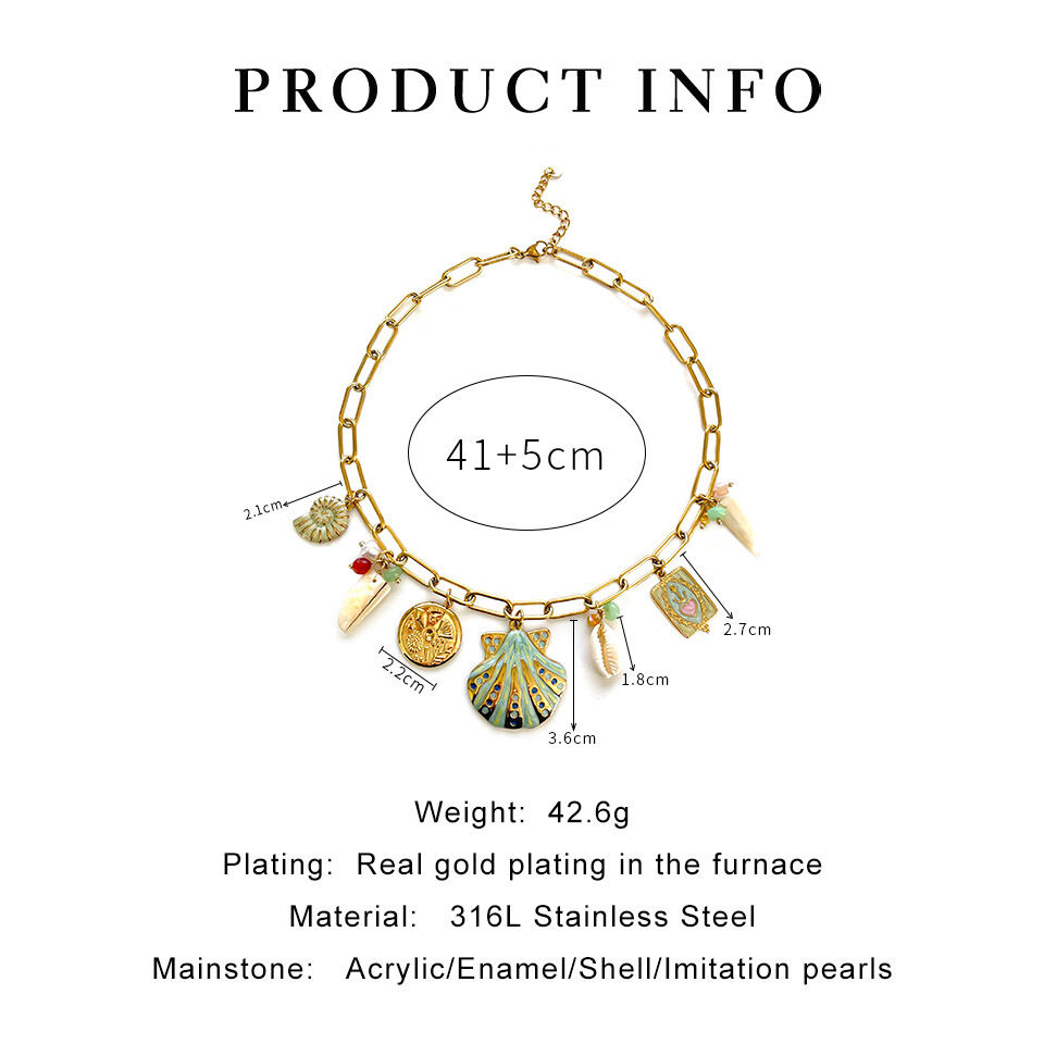 Romantic Vacation Oceanic Style Shell Stainless Steel Waterproof Gold Color Women's Pendant Necklaces