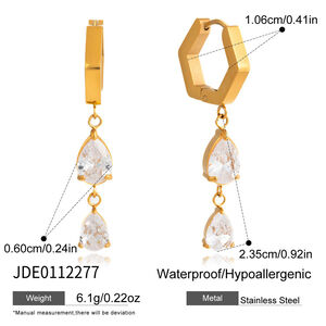 Simple Droplet Stainless Steel Waterproof Gold Color Zircon Women's Drop Earrings h5