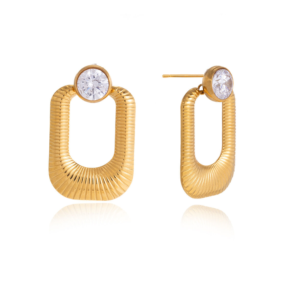 Simple Rectangle Stainless Steel Waterproof Gold Color Zircon Women's Drop Earrings h5 Picture4