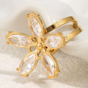 Luxurious Series Elegant Flower Stainless Steel Waterproof Gold Color Women's Gemstone Rings h5 Picture3