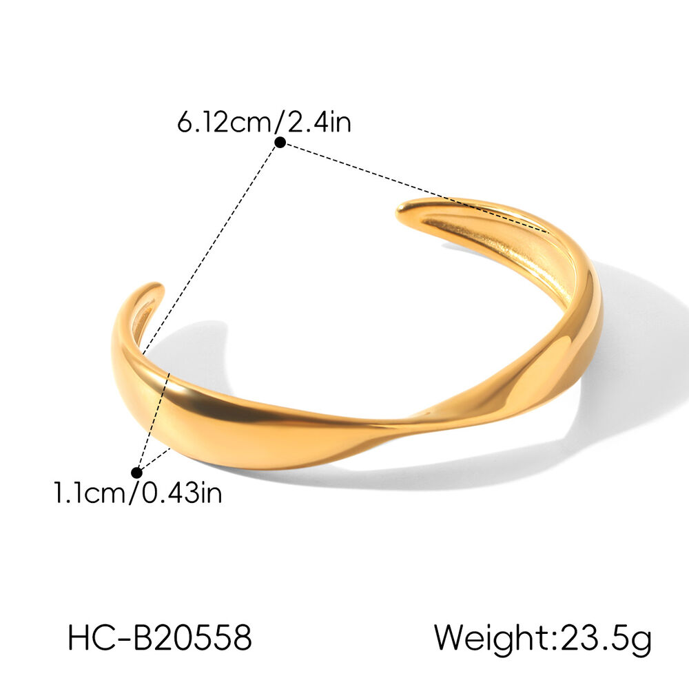 Tägliche, einfarbige Armreifen aus Edelstahl, wasserdicht, goldfarben, für Damen h5Bild2