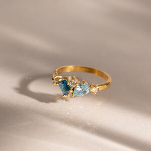 Simple Droplet Rectangle Stainless Steel Waterproof Gold Color Zircon Women's Gemstone Rings h5 Picture3