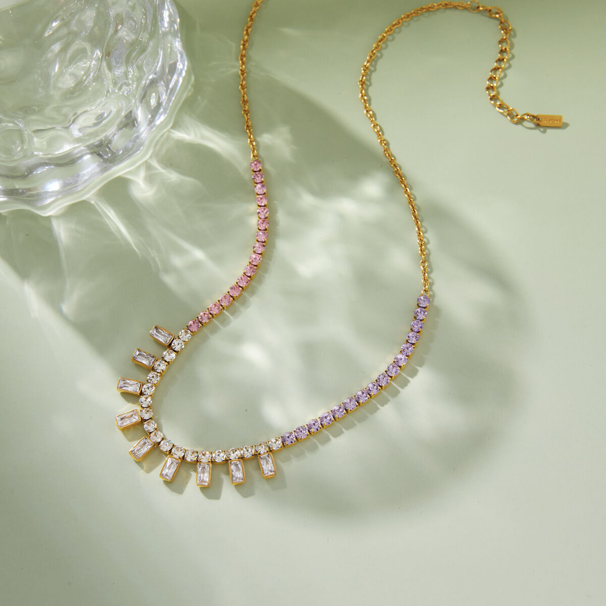 Colliers pendentifs pour femmes, luxueux, rectangulaires, en acier inoxydable, étanches, couleur or, avec zircon. 2