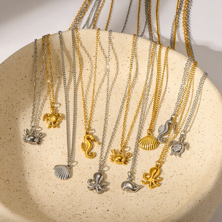 Oceanic Style Shell Stainless Steel Waterproof Gold Color Women's Pendant Necklaces