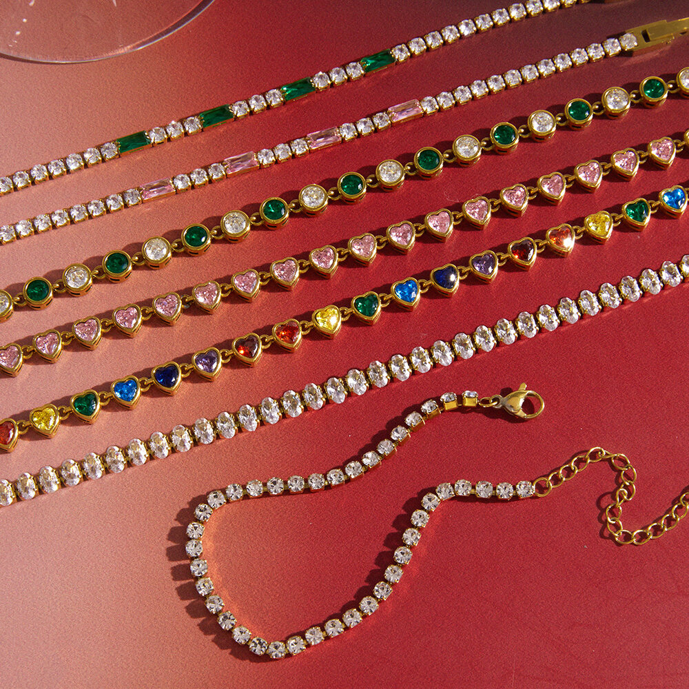 Luxurious Beads Stainless Steel Waterproof Gold Color Zircon Women's Beaded Bracelets Picture3