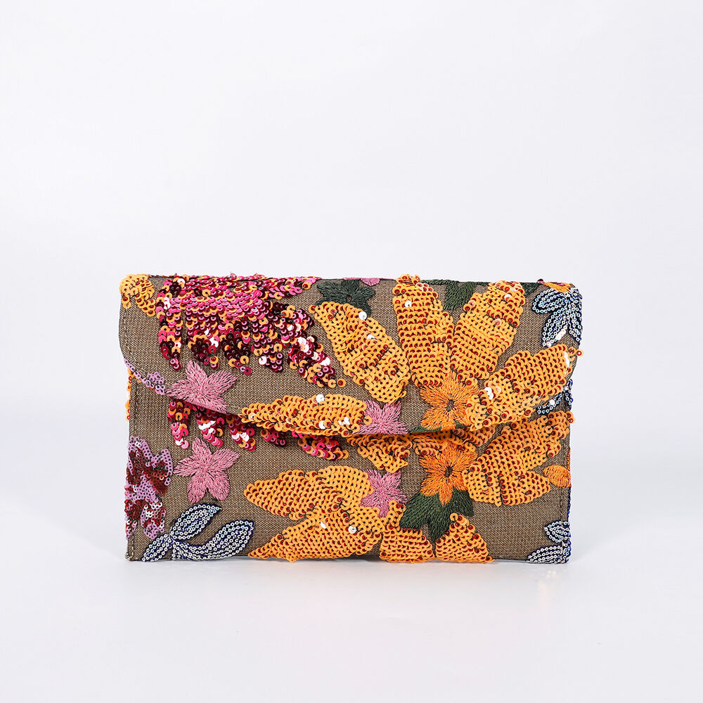 Evening Style Embroidered Sequin Beading Flower Beads Leaf Linen Women's Square Bag