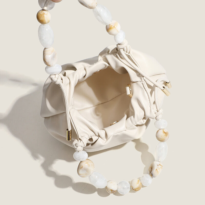 Minimalist Style Shirred Beads Premium Quality  Women's Round Bag 2