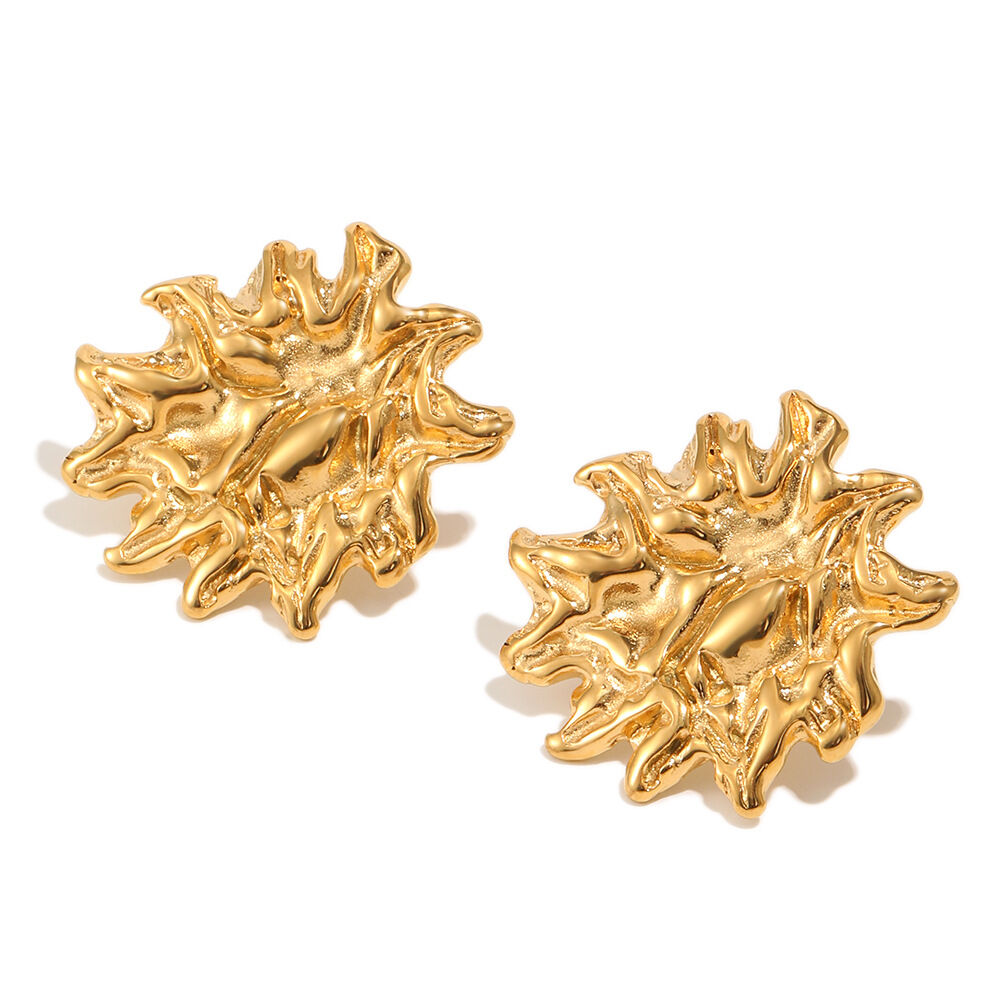 Luxuriöse Retro-Ohrstecker mit unregelmäßiger Blumenform, aus wasserfestem Edelstahl in Goldfarbe für Damen. h5 