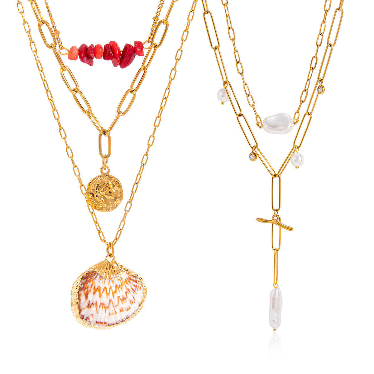 Vacation Shell Stainless Steel Waterproof Gold Color Women's Layered Necklaces Picture6
