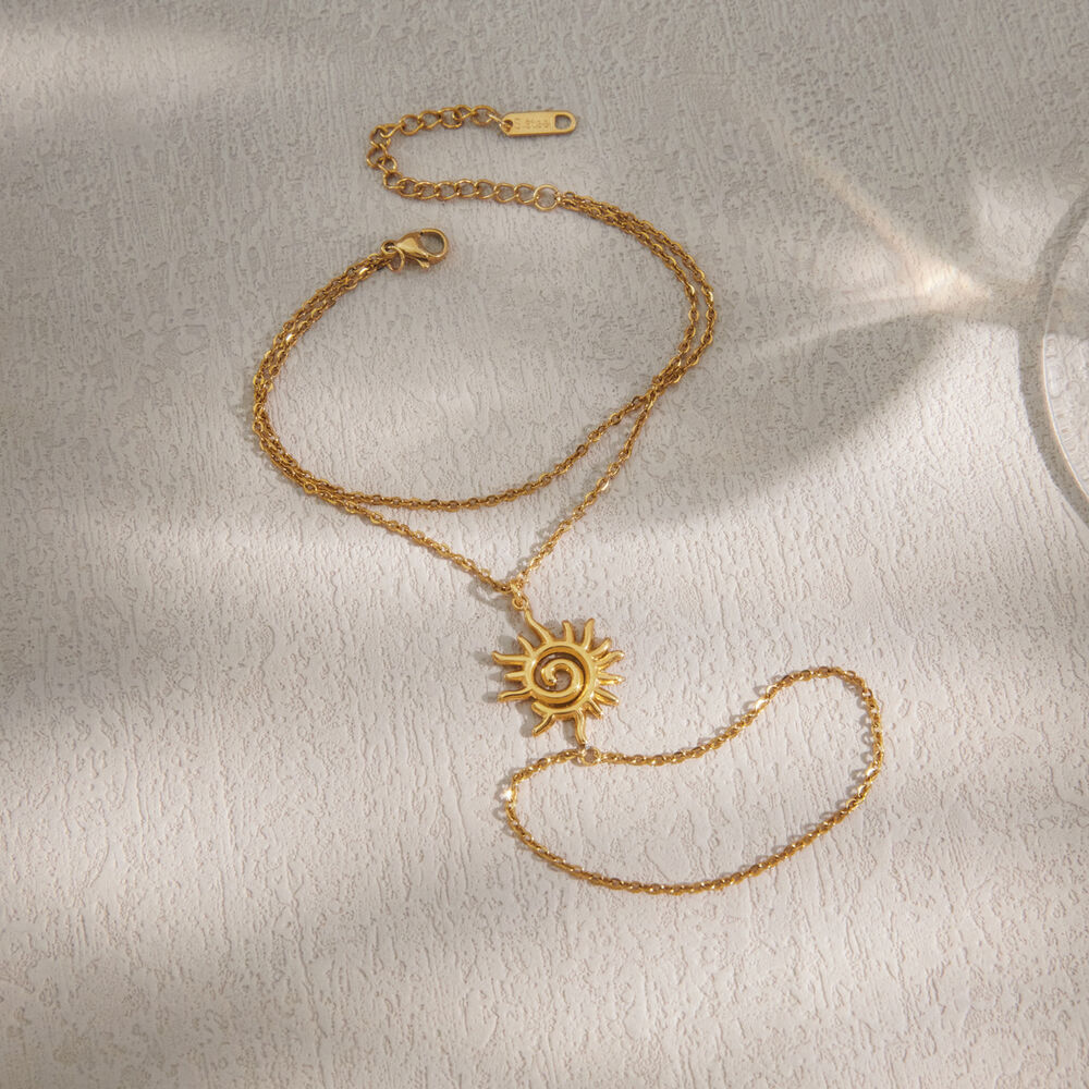 Retro Sun Edelstahl wasserdichte goldfarbene Damen-Handkette h5Bild4