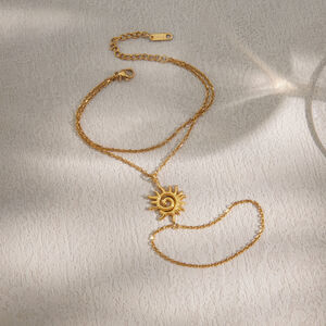 Retro Sun Edelstahl wasserdichte goldfarbene Damen-Handkette h5 Bild4