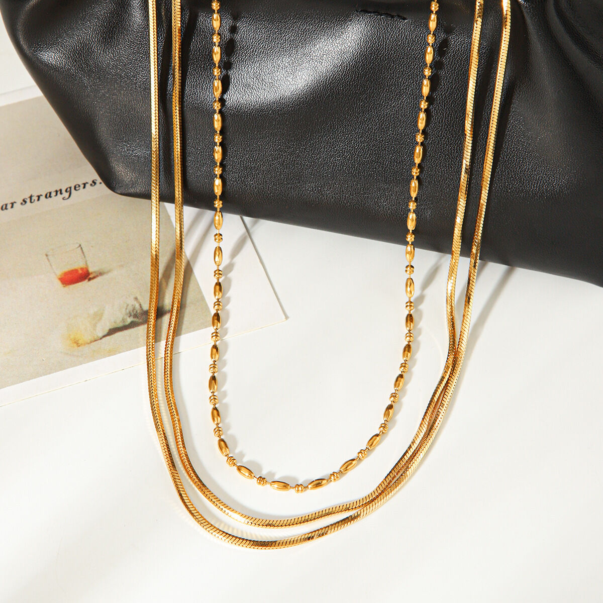 Eenvoudige serie dagelijkse ketting, roestvrij staal, waterdicht, goudkleurig, damesketting 2