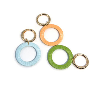 Simple Series Vacation Solid Color Circle Raffia Rhinestone Keychain Bag Charms h5 Picture2
